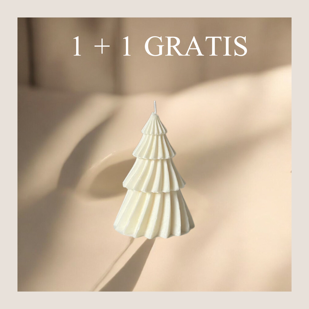 Kerstboom kaars geribbeld wit groot 1 + 1 GRATIS