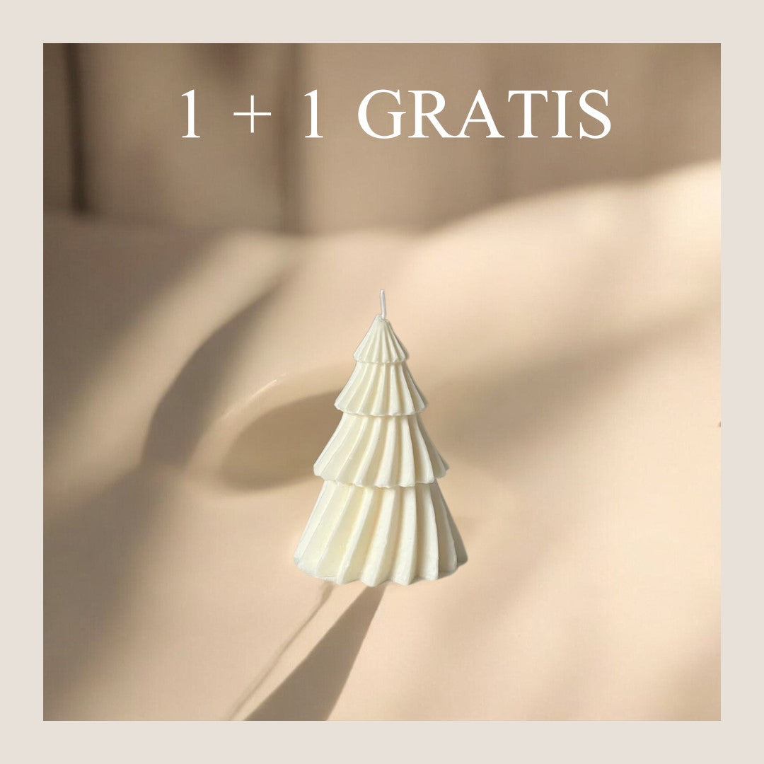 Kerstboom kaars geribbeld wit 1 + 1 GRATIS